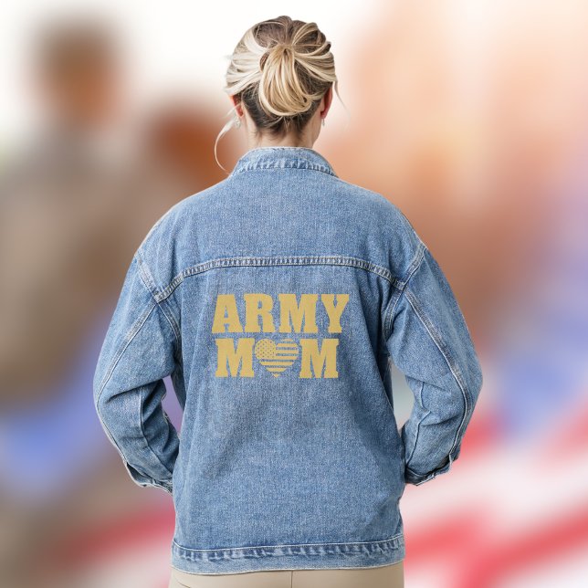 Army Mum Heart Shaped Flag Gold Typography Denim Jacket (Creator Uploaded)