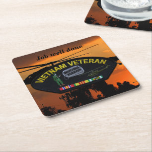 Army Navy Air Force Marines Vietnam Nam War vets Square Paper Coaster