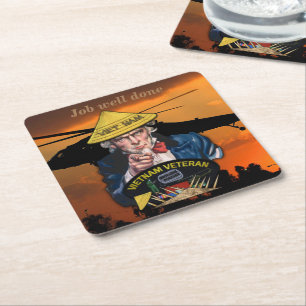 Army Navy Air Force Marines Vietnam Nam War vets Square Paper Coaster