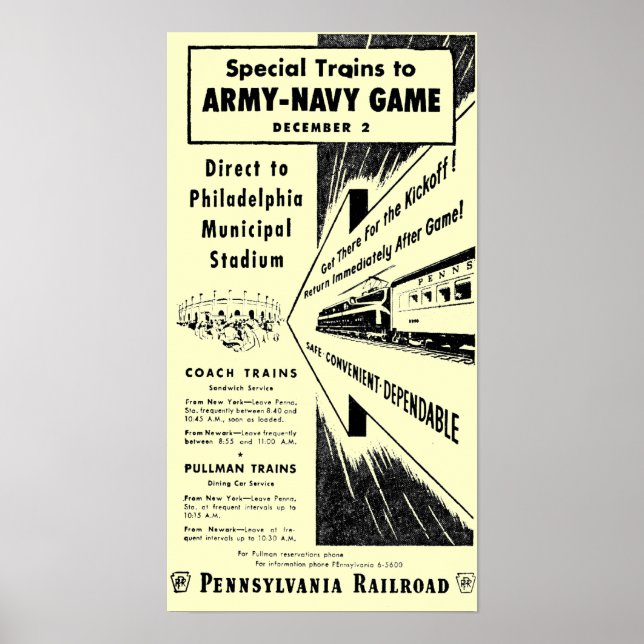 Army-Navy Game Via The Pennsylvania Railroad Poster (Front)