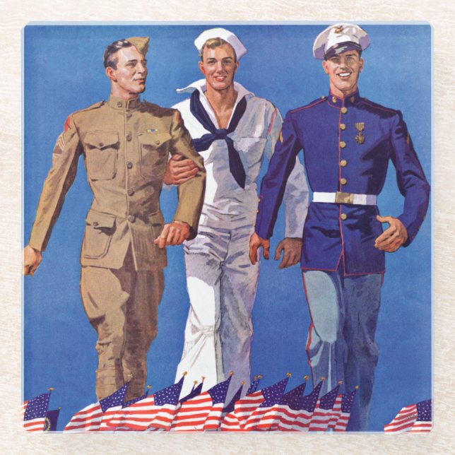 Army, Navy & Marines Glass Coaster (Front)