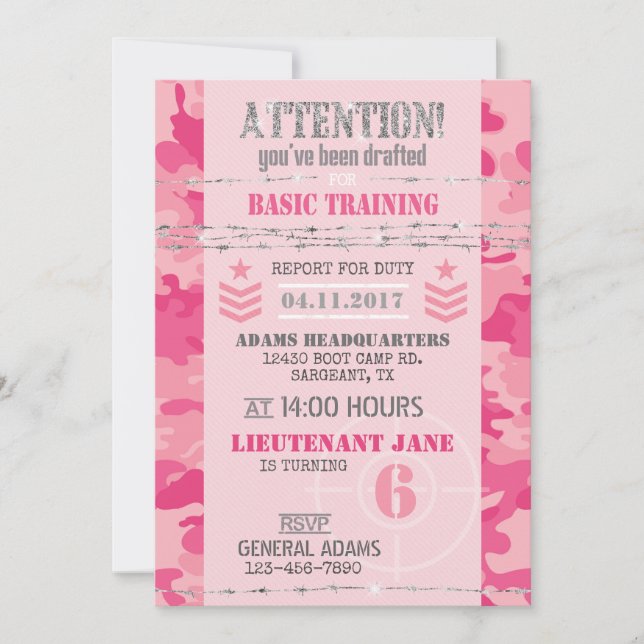 Army Pink GI Jane Camouflage Military Birthday Invitation (Front)