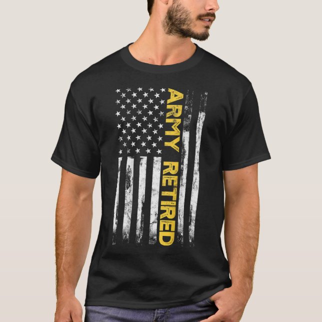 Army Retired Military U.S. Army Thin Gold Line Ame T-Shirt (Front)