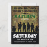 Army Rustic Camouflage Soldiers Kids Birthday Invitation<br><div class="desc">Personalised kids army birthday invitations with a rustic camouflage background and a silhouette of soldiers and military font,  customise the details on the right side of the screen with your own information.</div>