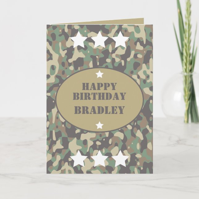 Army Soldier Camo Camouflage Print Birthday Card (Front)
