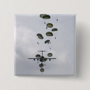 Army Soldiers jump out of a C-17 Globemaster II 15 Cm Square Badge