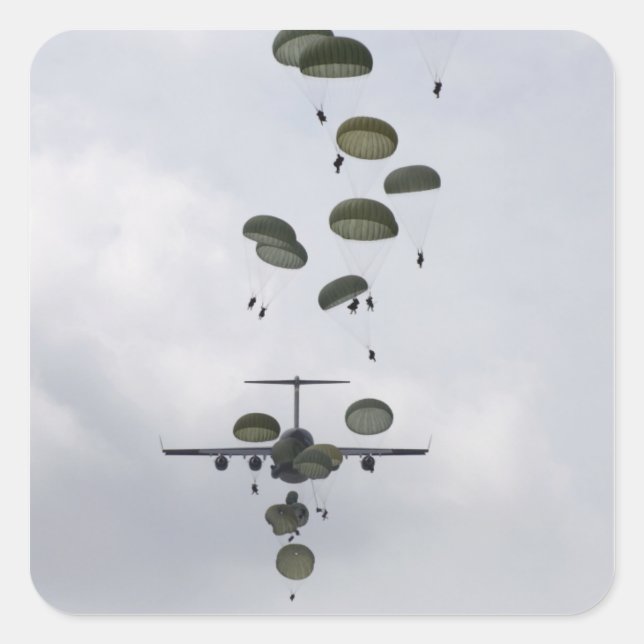 Army Soldiers jump out of a C-17 Globemaster II Square Sticker (Front)