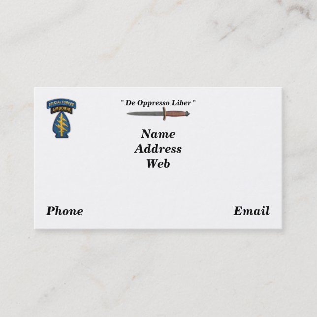 Army special forces green berets sf sfg sof vets business card (Front)