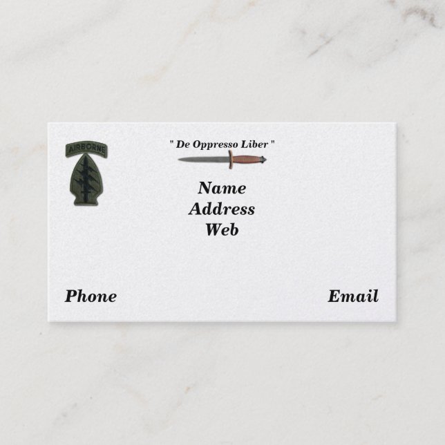 Army special forces green berets sf sfg sof vets business card (Front)