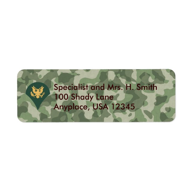 Army Specialist Camoflage Address Label (Front)