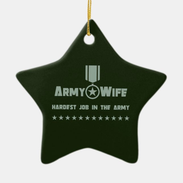 Army Wife Proud Military Service Star Medal Ceramic Tree Decoration (Front)