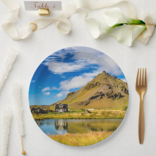 Arnarstapi Amtmansshus And Mount Stapafell, Icelan Paper Plate