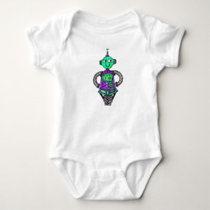 Arnie robot, purple and green baby bodysuit