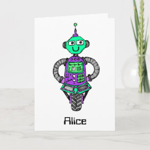 Arnie robot, purple and green card