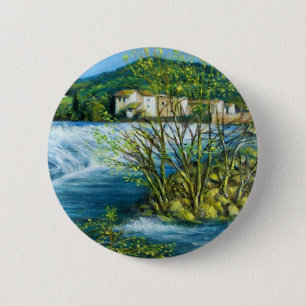 ARNO RIVER AT ROVEZZANO Florence Tuscany Landscape 6 Cm Round Badge