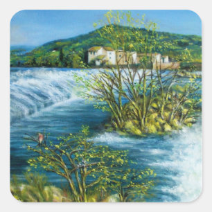 ARNO RIVER AT ROVEZZANO Florence Tuscany Landscape Square Sticker