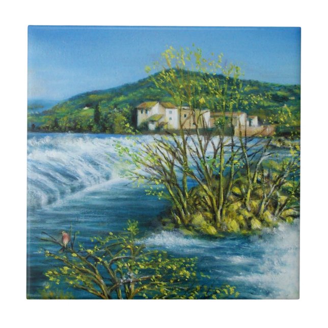 ARNO RIVER AT ROVEZZANO Florence Tuscany Landscape Tile (Front)