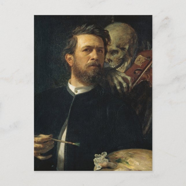 Arnold Böcklin - Self-Portrait with Death Postcard (Front)