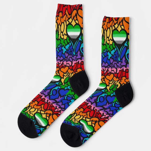 Aro Heart 8-Sripe Rainbow Pride Squiggle Socks (Left)