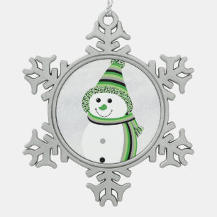 Aro Pride Snowman Snowperson Green Snowflake Pewter Christmas Ornament