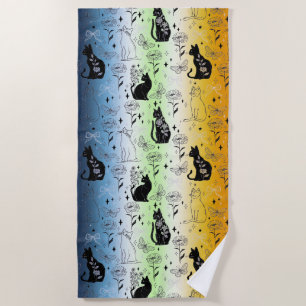 AroAce Agender Pride Black Cat - Mystical Witchy Beach Towel