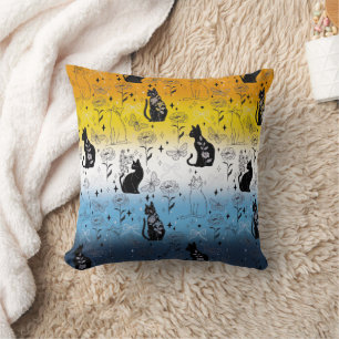 AroAce Agender Pride Black Cat - Mystical Witchy Cushion