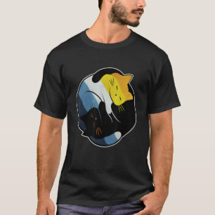 Aroace Sunset Pride Flag Yin Yang Cat Gay Asexual T-Shirt
