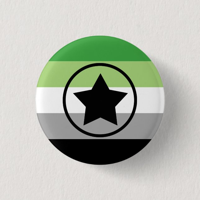 Aromantic/Aro Pride Flag with a Star in Circle 3 Cm Round Badge (Front)