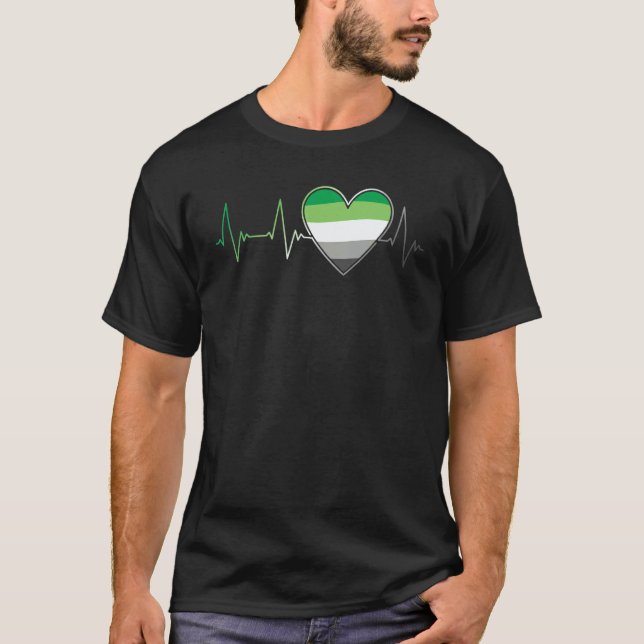 Aromantic Flag Heart Heartbeat Pride Month EKG Pul T-Shirt (Front)