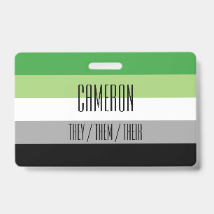 Aromantic Flag Name / Pronoun Badge ID Badge