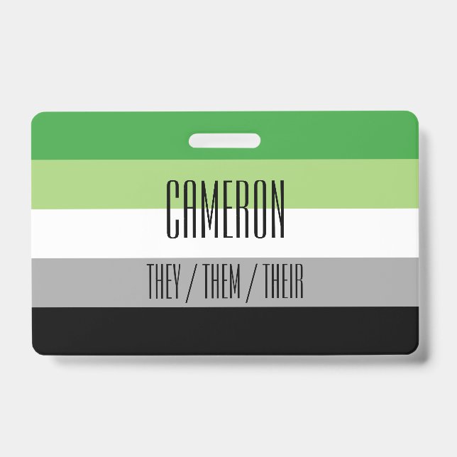 Aromantic Flag Name / Pronoun Badge ID Badge (Front)