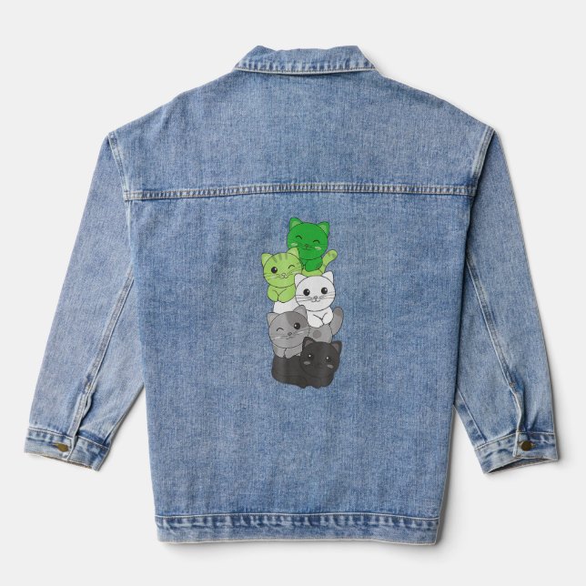 Aromantic Flag Non Binary Pride Lgbq Cats Aromanti Denim Jacket (Back)