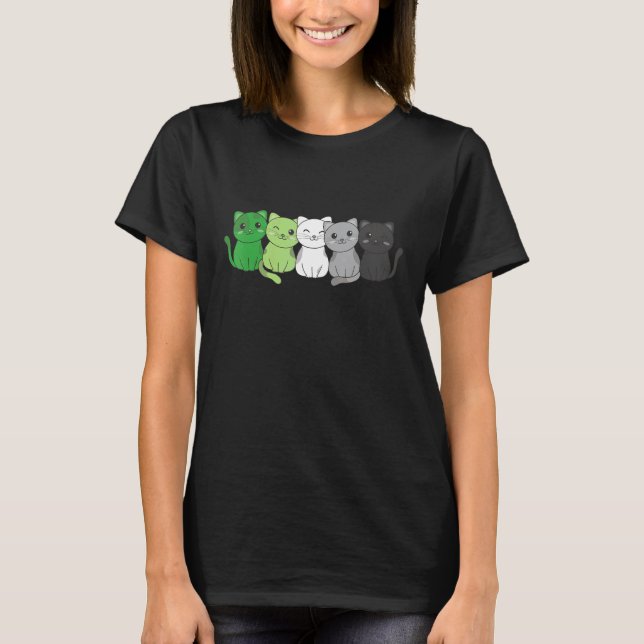 Aromantic Flag Non Binary Pride LGBTQ Cats Aromant T-Shirt (Front)