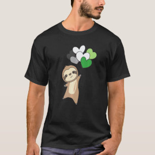 Aromantic Flag Pride Lgbtq Balloon Hearts Sloth  1 T-Shirt