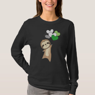 Aromantic Flag Pride Lgbtq Balloon Hearts Sloth 1 T-Shirt