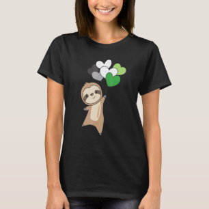 Aromantic Flag Pride Lgbtq Balloon Hearts Sloth T-Shirt