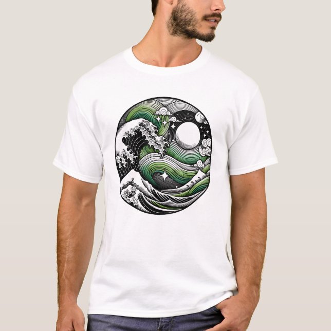 Aromantic Pride LGBT Month Japanese Art Subtle T-Shirt (Front)