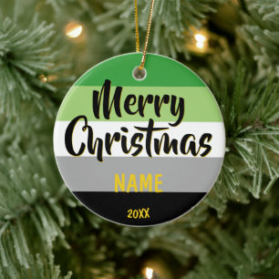 Aromantic Pride LGBT Personalised Christmas Ceramic Tree Decoration