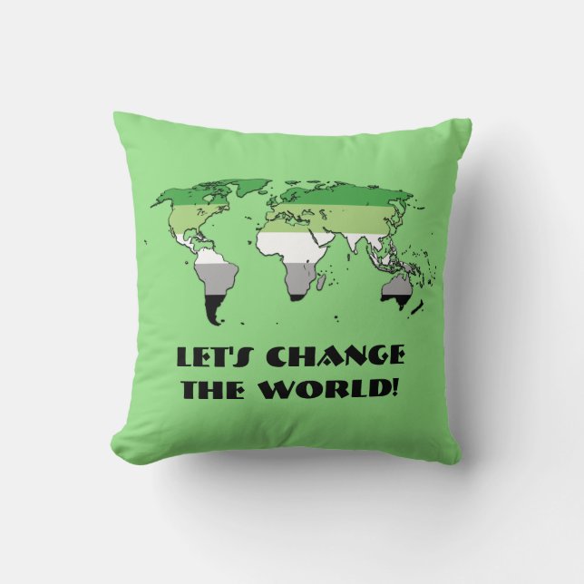 Aromantic Pride Map of The World Throw Pillow (Front)