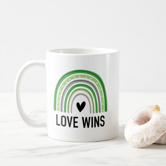Aromantic Rainbow Love Wins Coffee Mug (With Donut)