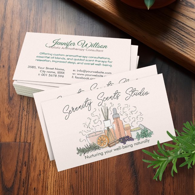Aromatherapy Practice Line Art Illustration Business Card (Creator Uploaded)