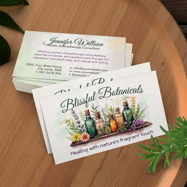 Aromatherapy Practice Watercolor Illustration Business Card (Creator Uploaded)