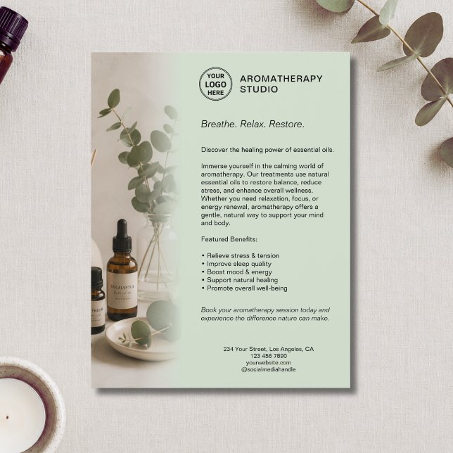 Aromatherapy Spa Business Sage Green Custom Logo   Flyer (Aromatherapy Spa Business Sage Green Custom Logo Flyer)