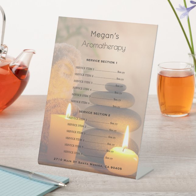 Aromatherapy Spa Skin Care Salon Price List Pedestal Sign (In SItu)
