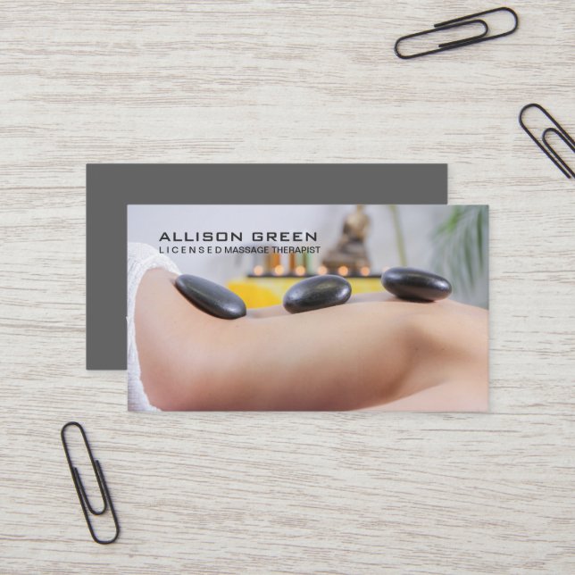 Aromatherapy Therapist Hot Stone Massage Salon Business Card (Front/Back In Situ)