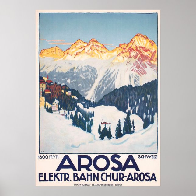 Arosa Mountains Switzerland Travel Vintage Poster (Front)