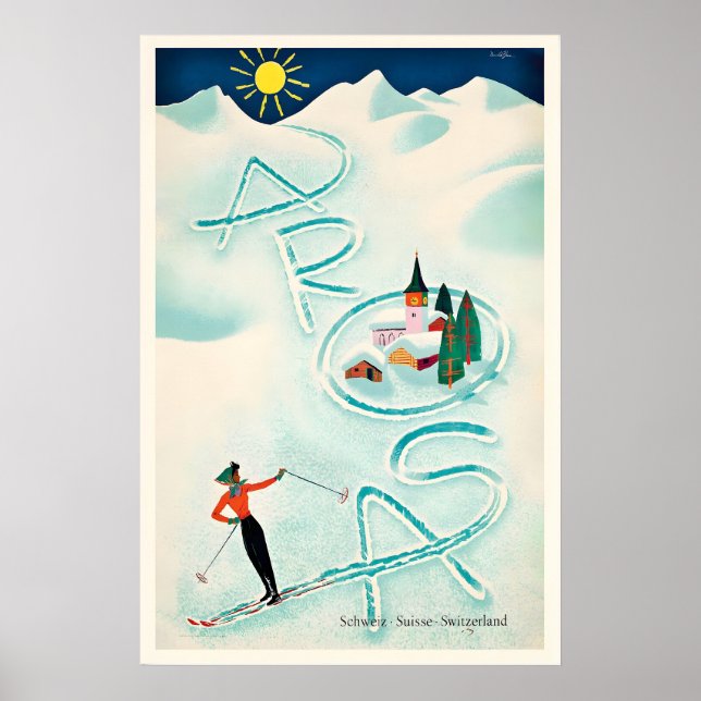 Arosa Switzerland Schweiz Suisse Vintage Ski Poster (Front)
