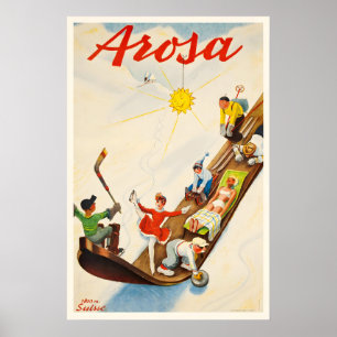 Arosa Switzerland Vintage Ski Poster - Framed