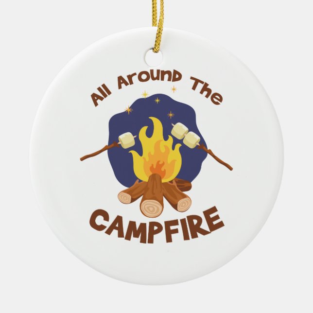 Around The Campfire Ceramic Tree Decoration (Front)