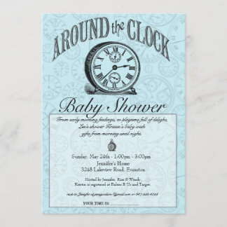Around the Clock Baby Shower Invitation - Blue